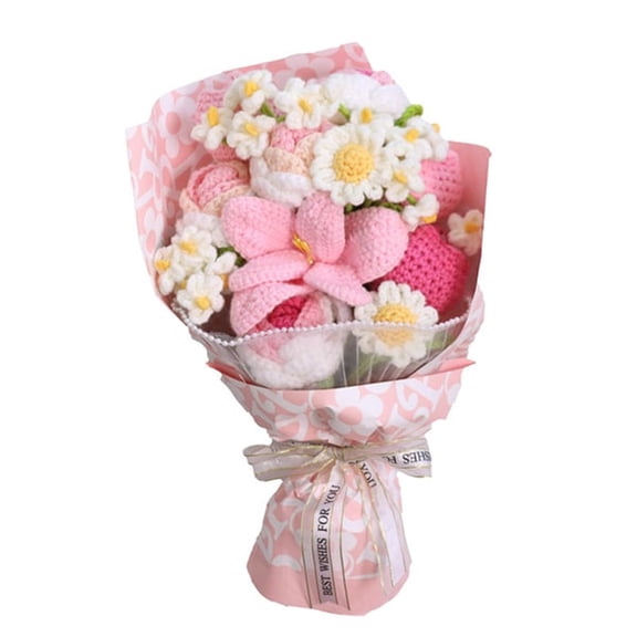 Handmade Knitted Flowers, Faux Bouquet for Home Decor, Everlasting Craft Gift for Her