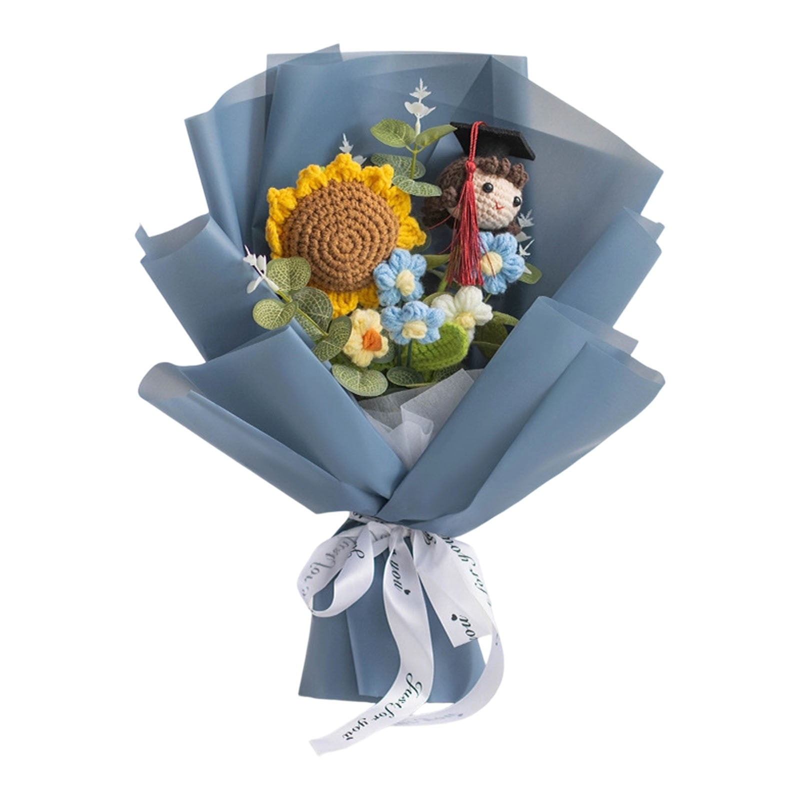 Handmade Knitted Grad Gift, Graduation Crochet Flowers Bouquet, Artificial Preserved Flowers, Teacher Appreciation Home Decor, Sunflower Rose Bouquet, Birthday Anniversary Gift