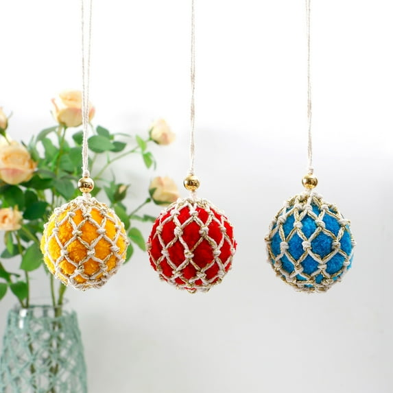 Handmade Knitted Hanging Ornaments Balls for Christmas Tree Festival Hanging Pendants for Xmas Flock Surface Reusable Holiday Gift Pack Vacation Home Party Wedding Supplies