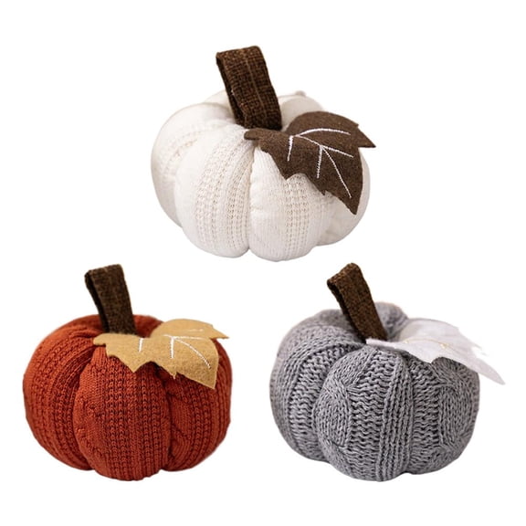 Handmade Knitted Pumpkin Decor, Soft Warm Fabric Tabletop Ornament, Fall Autumn Seasonal 3.5x2.4 in