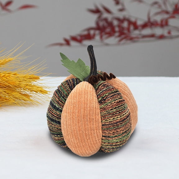 Handmade Knitted Pumpkins Fabric Wrapped Fall Harvest Pumpkin for Kitchen Farmhouse Holiday Festive Embellishing and Displaying 7 Inch Brown