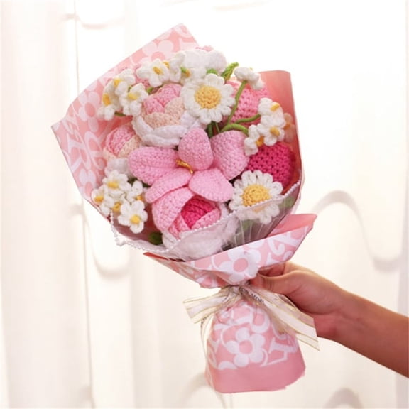 Handmade Knitting Yarn Simulation Flower, Decorative Artificial Flowers, Eco-Friendly Craft Gift, Home Decor, Clothing and Accessories Embellishment, Holiday and Birthday Present pink