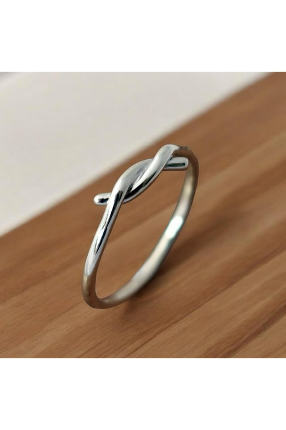Handmade Knot Ring – Recycled 925 Sterling Silver Minimalist Half Knot Band, Eternal Love Symbol, Adjustable Promise Ring for Women & Men