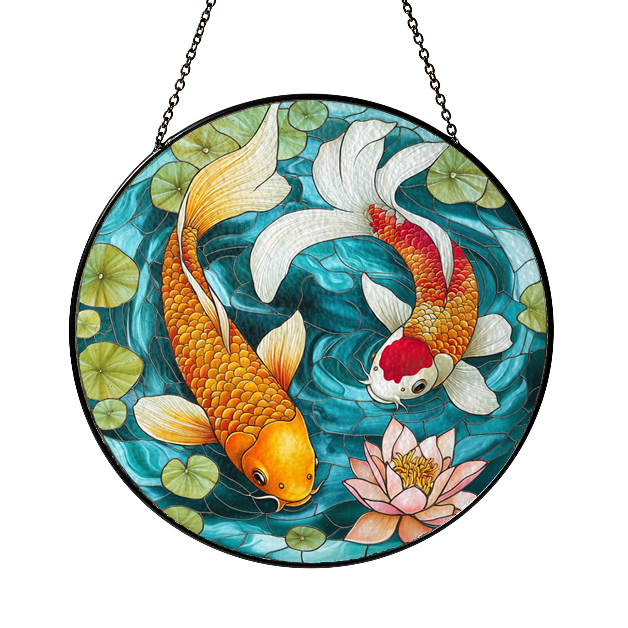 Handmade Koi Fish Faux Stained Glass Panel – Colorful Home Decor Gift