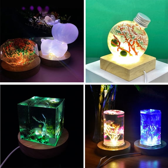 ✪ Handmade LED Wood Resin Display Base Round Wooden Night Base Resin Ornament Stand DIY Night Light Resin Art Crafts