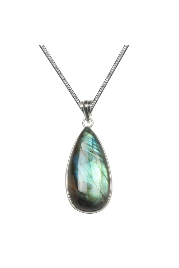 Handmade Labradorite Pendant Necklace 18" - Beautiful Gemstone with Brass, Silver Plated/Coated/Overlay, Nickel Free, Elegant Simplicity for Women from Kirti Gems