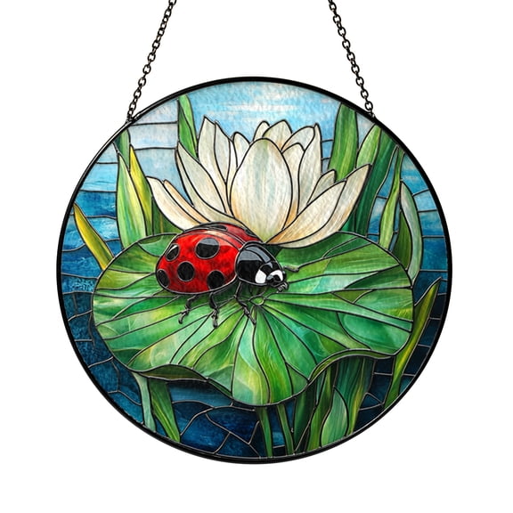 Handmade Ladybug Glass Sun Catcher, Stained Glass Window Decor