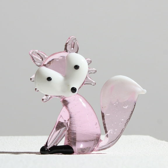 Handmade Lampwork 3D Fox Figurines for Home Desktop Decoration Pink 57x17x58mm