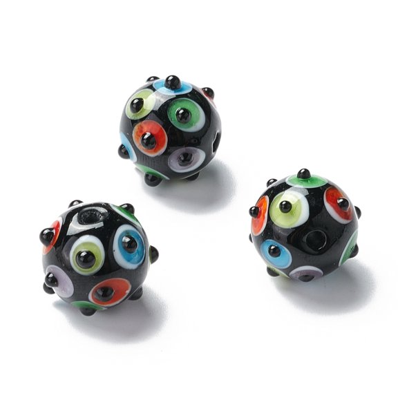 Handmade Lampwork Beads Bumpy Round Black 15~16mm Hole: 1.5~2.0mm