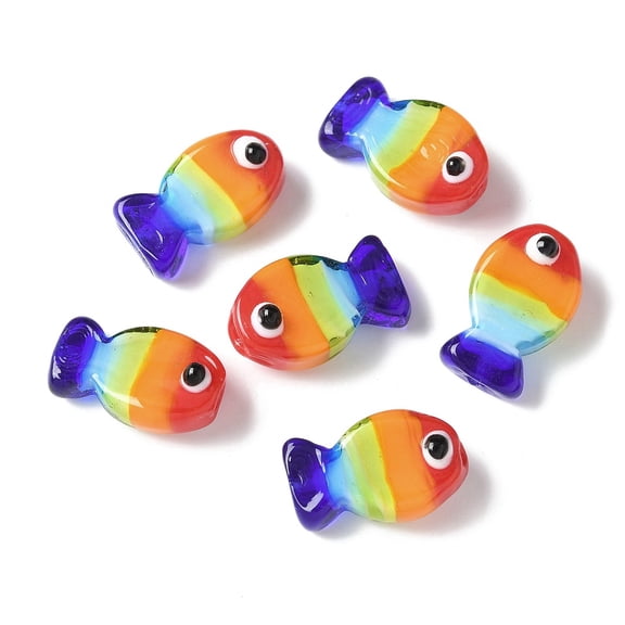 Handmade Lampwork Beads Fish Colorful 20x13x9mm Hole: 1.4mm