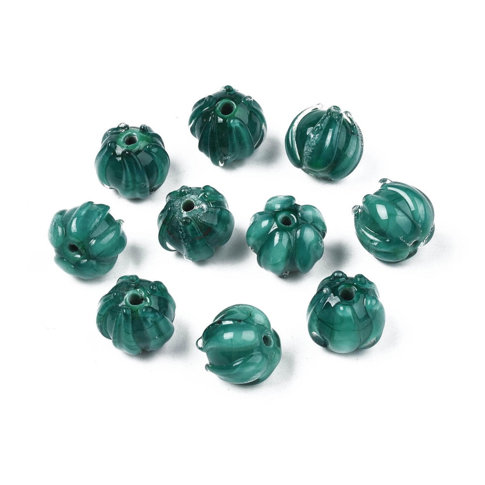 Handmade Lampwork Beads Flower Medium Sea Green 10~11x11.5~12.5mm Hole: 1.2mm DIY