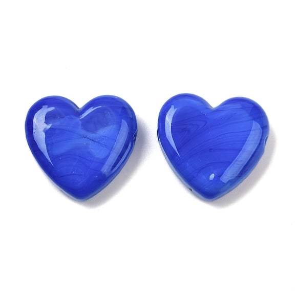 Handmade Lampwork Beads Heart Medium Blue 19~19.5x20x6.5~7mm Hole: 1.6mm diy