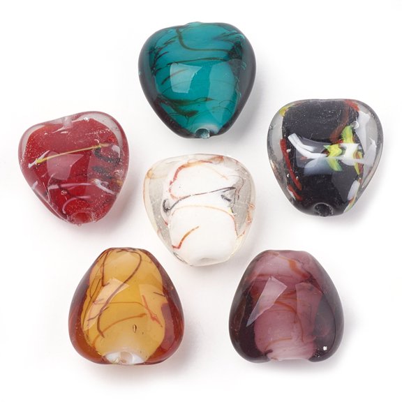 Handmade Lampwork Beads Heart Mixed Color 23~24x23x16mm Hole: 1.5~2mm