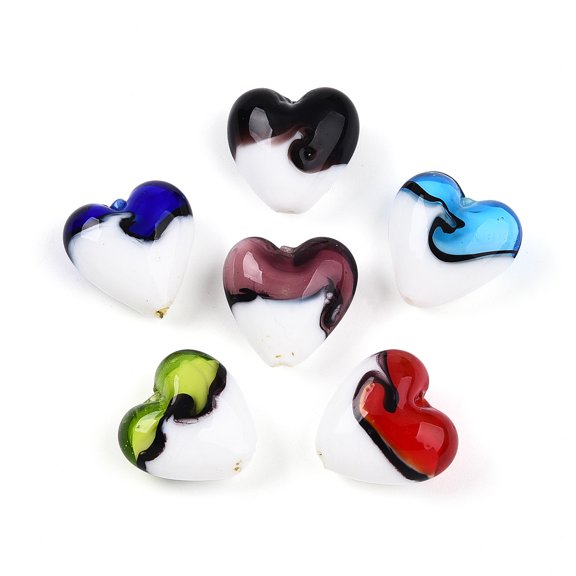 Handmade Lampwork Beads Heart Two Tone Mixed Color 19~20.5x20~20.5x11~12.5mm Hole: 1.5~2.5mm diy