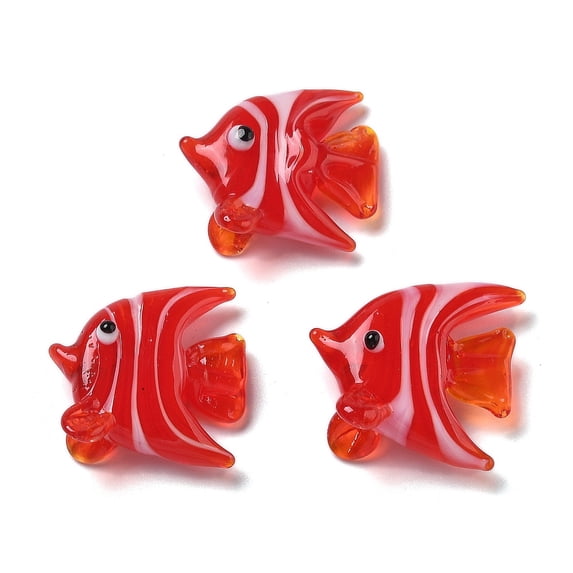 Handmade Lampwork Beads No Hole Fish Red 21x23x10mm 20pcs
