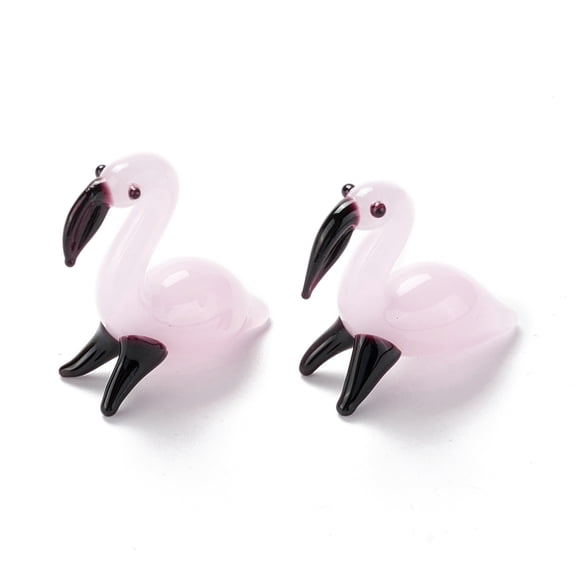 Handmade Lampwork Beads No Hole Flamingo Shape Lavender Blush 36x11.5x2mm
