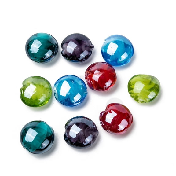 Handmade Lampwork Beads Pearlized Flat Round Mixed color 16x8mm