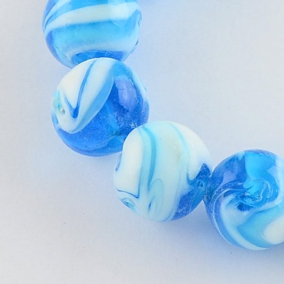 Handmade Lampwork Beads Round Deep Sky Blue 14mm Hole: 1~2mm 100pc