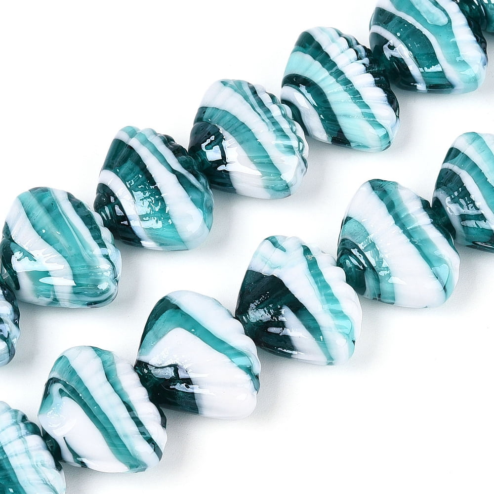 Handmade Lampwork Beads Shell Shape Pearlized Light Sea Green 15.5~17.5x22~23.5x9.5~11mm Hole: 1.5~2.5mm DIY