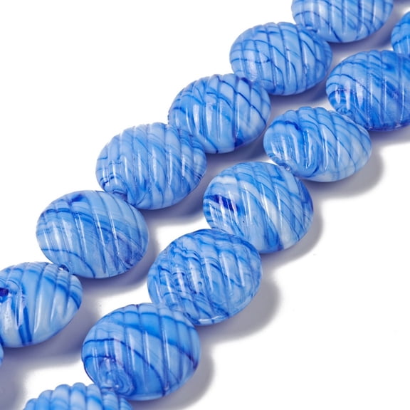 Handmade Lampwork Beads Strand Flat Round Royal Blue 20x10mm Hole: 1.2mm about 18pcs/strand 13.78 inch(35cm)