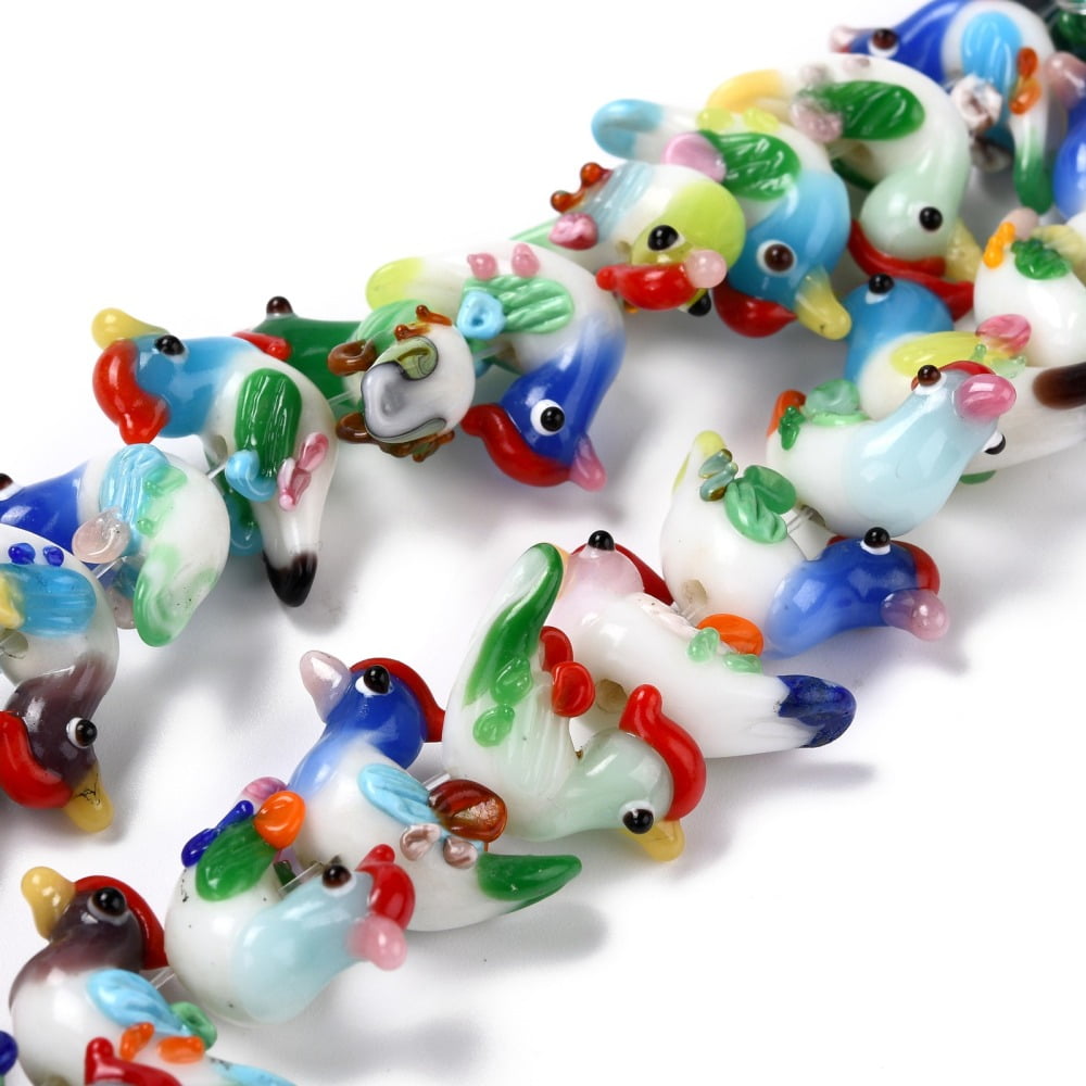 Handmade Lampwork Beads Strands Bird Colorful 17~19x23~28x10~12mm Hole: 1.5~2mm about 30pcs/strand 13.78 inch(35cm)
