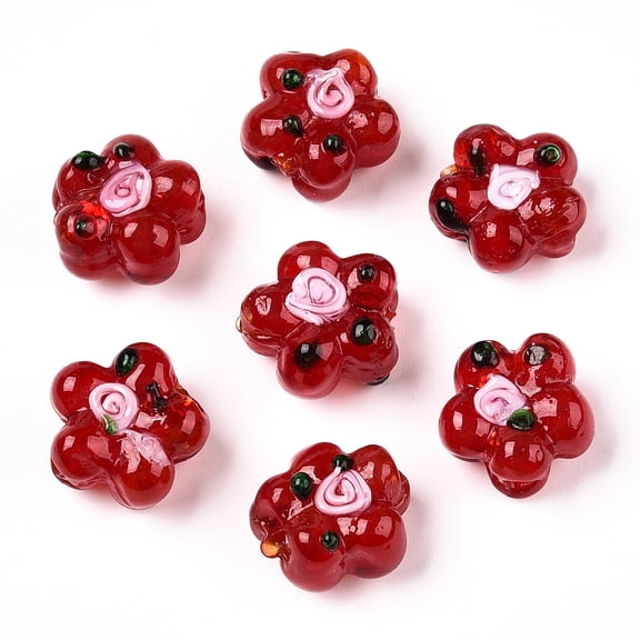 Handmade Lampwork Beads Strands Bumpy Flower FireBrick 13.5~14x14.5~15x7~8mm Hole: 1.4mm 28pcs/strand 14.57 inch(37cm)