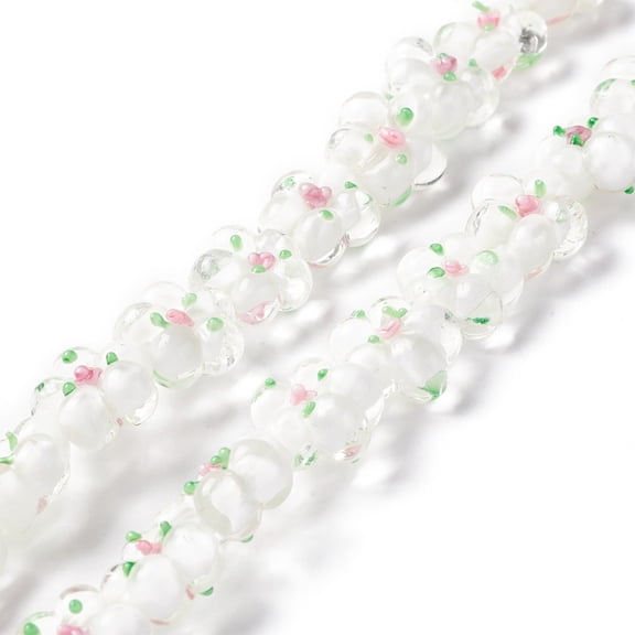 Handmade Lampwork Beads Strands Bumpy Flower White 13.5~14x14.5~15x7~8mm Hole: 1.4mm 28pcs/strand 14.57 inch(37cm)
