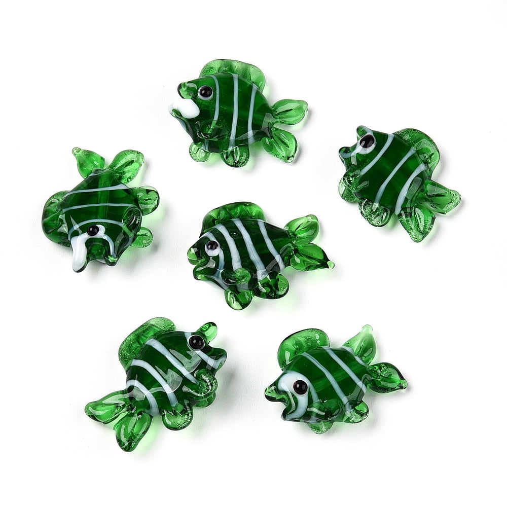 Handmade Lampwork Beads Strands Fish Green 18~23x23~27x8.5~10mm Hole: 1.5mm about 21~25pcs/strand 16.54~19.69 inch(42~50cm) Lampwork