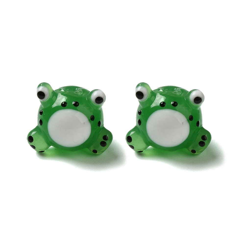 Handmade Lampwork Beads Strands Frog Green 13x15.5x12.5mm Hole: 2mm 20pcs/strand 17.87''(45.4cm) diy