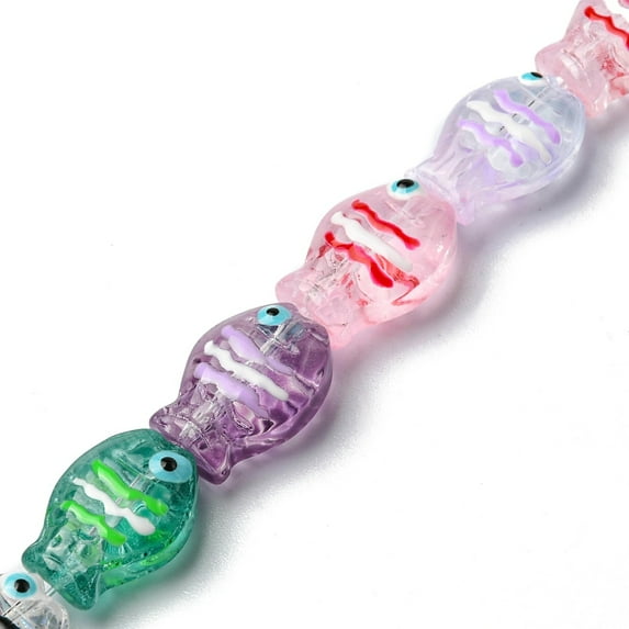 Handmade Lampwork Beads Strands Hand Drawn Beads with Enamel Fish with Pattern Mixed color 14x10x6mm Hole: 1.2mm about 25pcs/strand 13.98''(35.5cm)