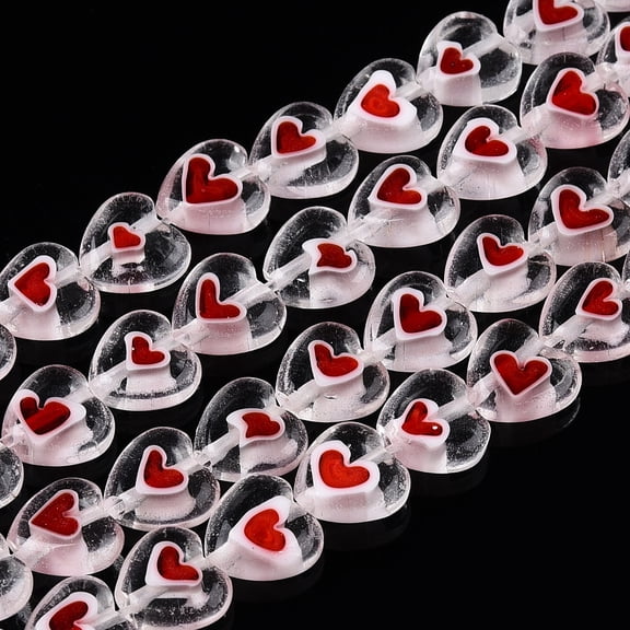 Handmade Lampwork Beads Strands Heart FireBrick 8~14x8~14x3~4mm Hole: 1mm 36pcs/strand 15.7 inch