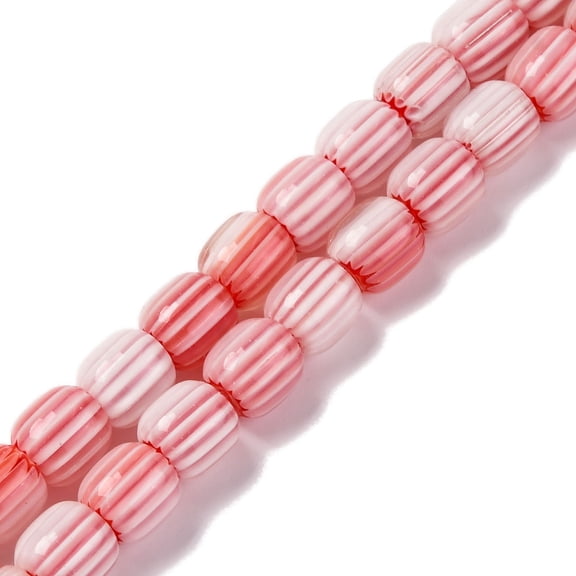 Handmade Lampwork Beads Strands Rarrel Pink 8x7.5mm Hole: 1.2mm about 47pcs/strand 14.69''(37.3cm)
