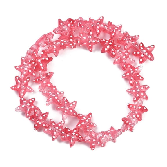 Handmade Lampwork Beads Strands Star with Polka Dot Pattern Indian Red 13~14.5x15~15.5x6.5~7mm Hole: 1.2mm about 29~30pcs/strand 35.6~37.5cm