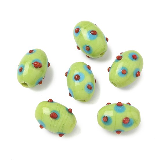 Handmade Lampwork Bumpy Beads Column Yellow Green 16x10.5~11mm Hole: 1.4mm