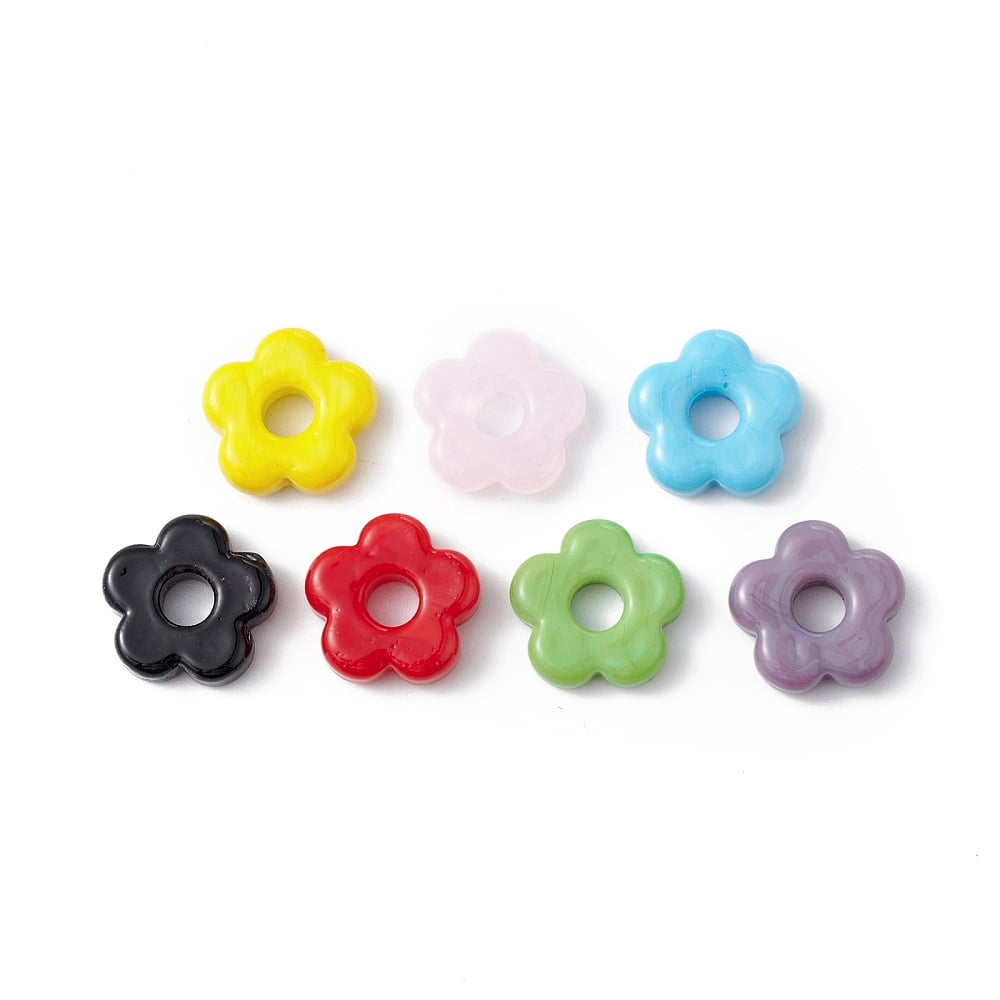Handmade Lampwork European Beads Large Hole Beads Flower Mixed Color 15~16x4~6mm Hole: 4.8mm