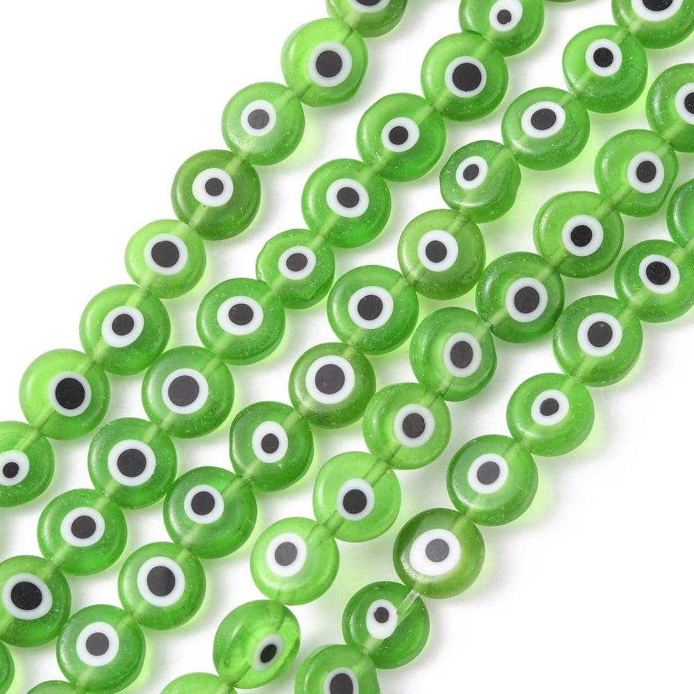 Handmade Lampwork Flat Round Bead Strands Lime Green 8x3.2mm Hole: 1mm 49pcs/strand 14.56 inch