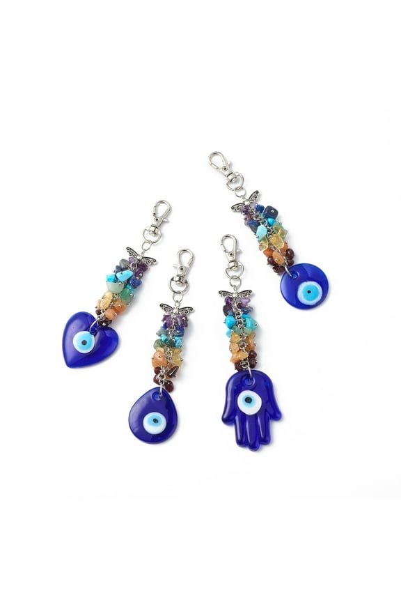 Handmade Lampwork Pendant Decoration Gemstone Chips Cluster Lobster Clasp Charms Clip-on Charms for Keychain Purse Backpack Ornament Mixed Shapes 125~144mm