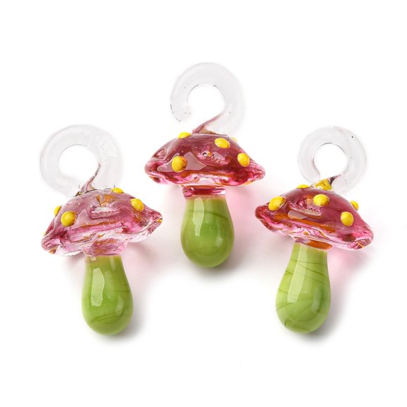 Handmade Lampwork Pendants Bumpy Mushroom Red 24.5~29.5x15~18.5mm Hole: 2~5mm