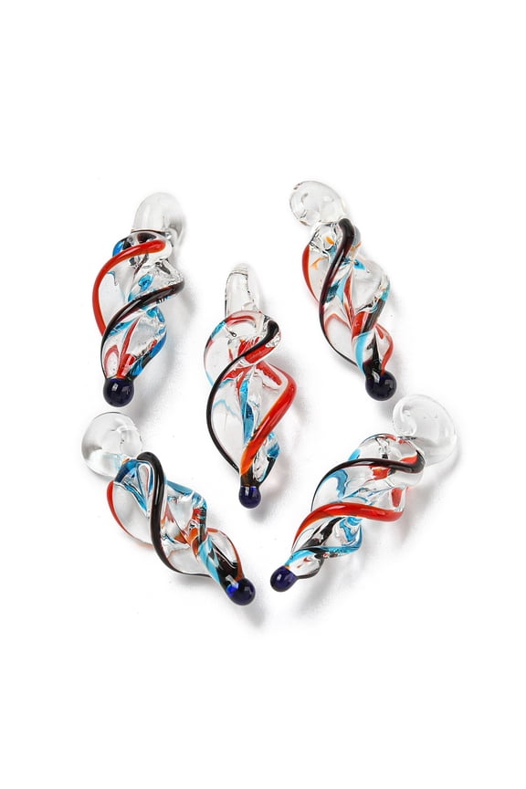 Handmade Lampwork Pendants Conch Shapes Black 25.5~29x8~9x8~9mm Hole: 2.5~3mm