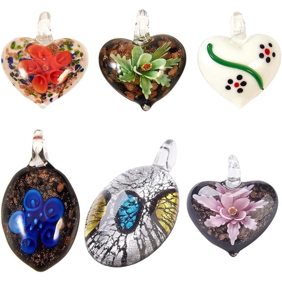 Handmade Lampwork Pendants Mixed Shapes Mixed Color 53~54x28~29x12~15mm Hole: 8mm