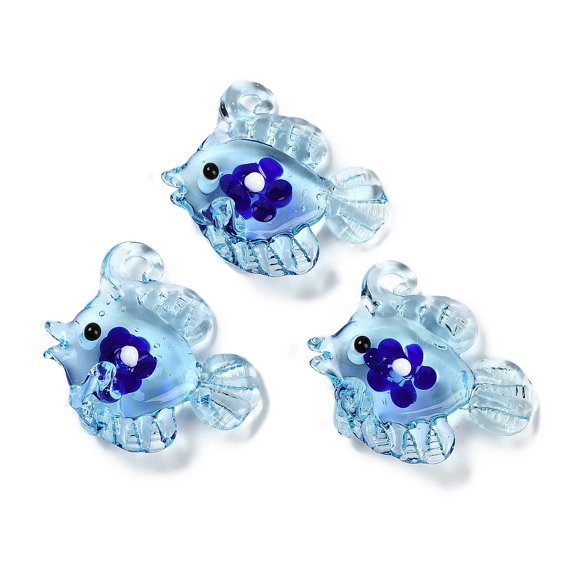 Handmade Lampwork Pendants Sea Animals Charms Fish 31~33x31~34x12~14.5mm Hole: 2~3mm