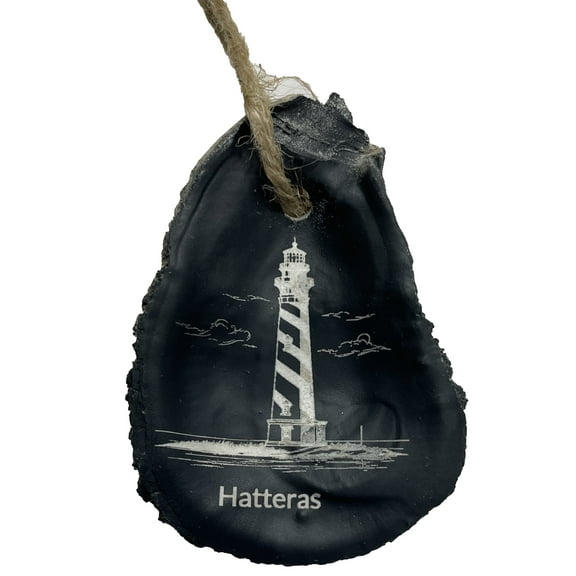 Handmade Laser Engraved Oyster Shell Cape Hatteras Lighthouse | Nautical Coastal Home Decor, Beach Ornament or Paperweight