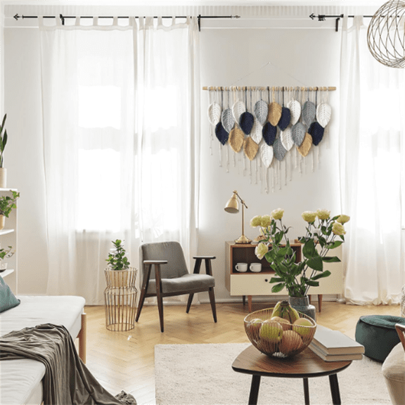 Handmade Leaf Feather Woven Tapestry, Chic Wall Art Home Decor for Bedroom Living Room Nursery Apartment Decorations(39" W x 29.5" L)