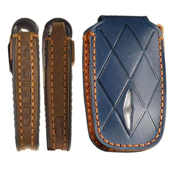 Handmade Leather 5 Button Key Fob Cover for Hyundai Genesis G90 GV60 2023 Smart Key Keyless Full Protection Key Fob Case with Keychain