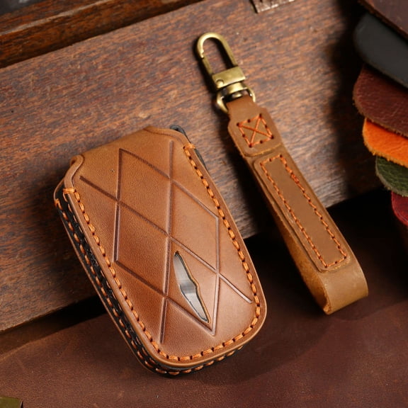 Handmade Leather 8 Button Key Fob Cover for Hyundai Genesis G90 GV60 2023 Smart Key Keyless Full Protection Key Fob Case with Keychain