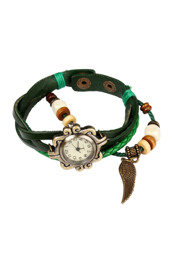 Handmade Leather Angel Wing Womens Watch, Green