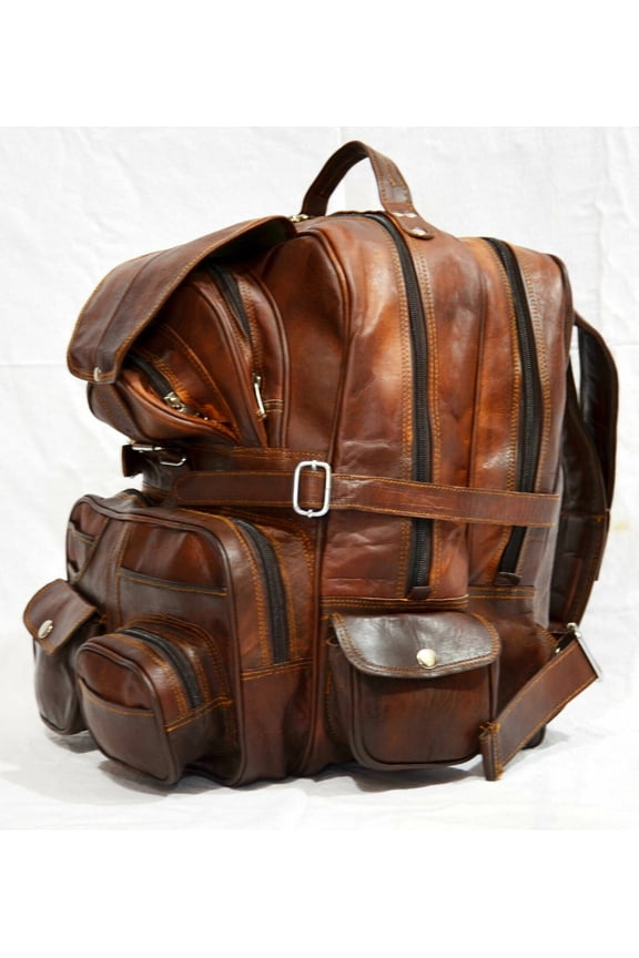 Handmade Leather Backpack Unisex Travel Weekend Bag