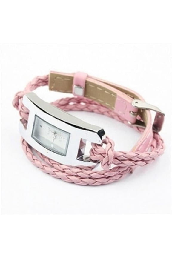 Handmade Leather Bracelet Watch- Pink