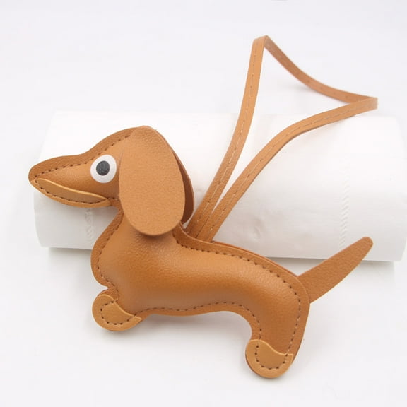 Handmade Leather Dachshund Keychain Dog Leash Pendant for Car Keys Backpack Purse Charm Handcrafted Durable Sausage Dog Rope Accessory Gift