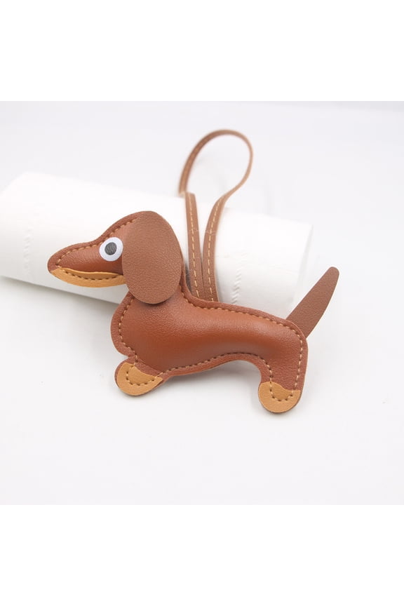 Handmade Leather Dachshund Keychain Dog Leash Pendant for Car Keys Backpack Purse Charm Handcrafted Durable Sausage Dog Rope Accessory Gift